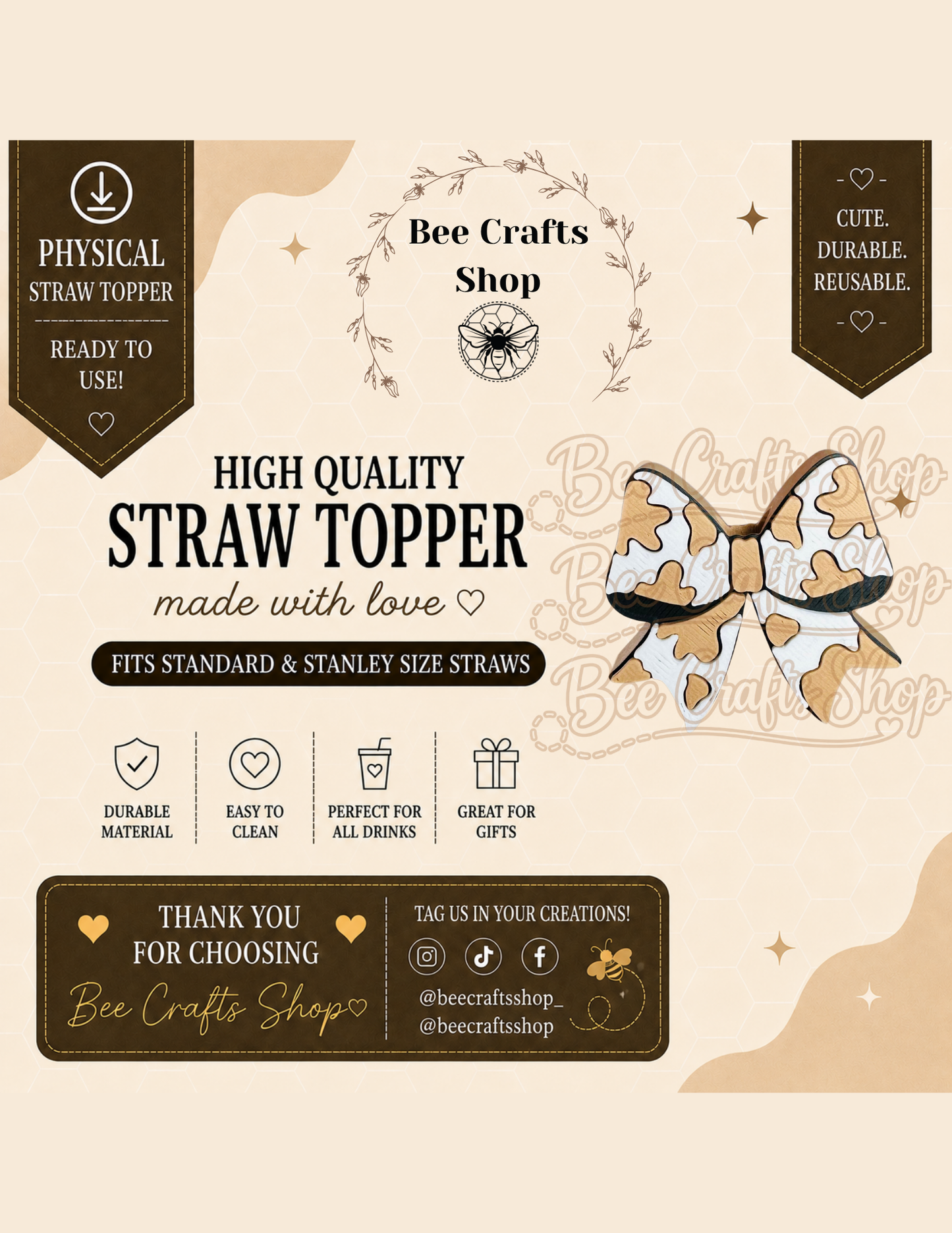 Western Bow 3D Printed Straw Topper 8.5mm