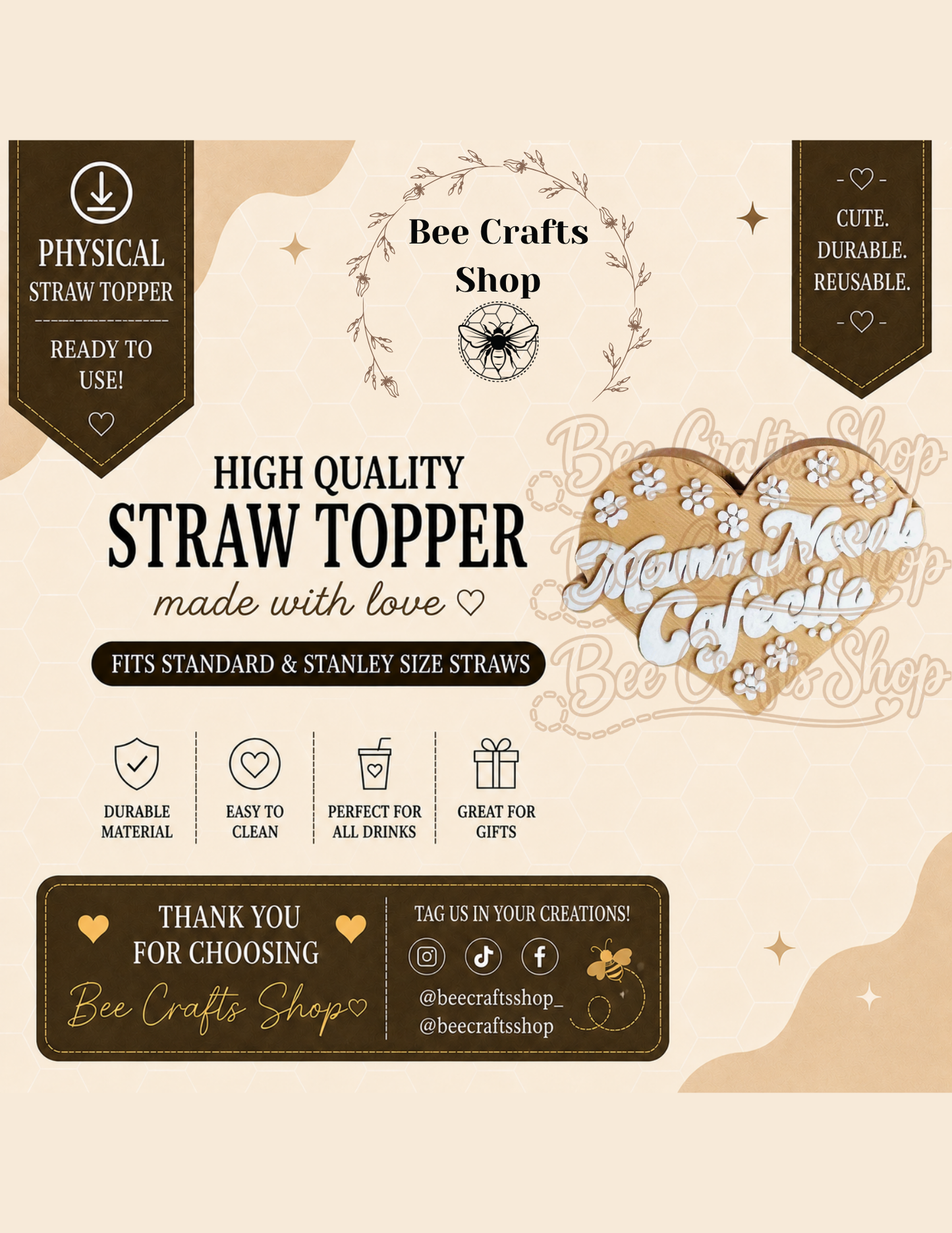 Mama needs Cafecito 3D Printed Straw Topper 8.5mm