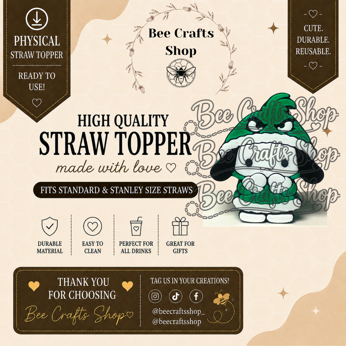PochG Christmas 3D Printed Straw Topper 8.5mm