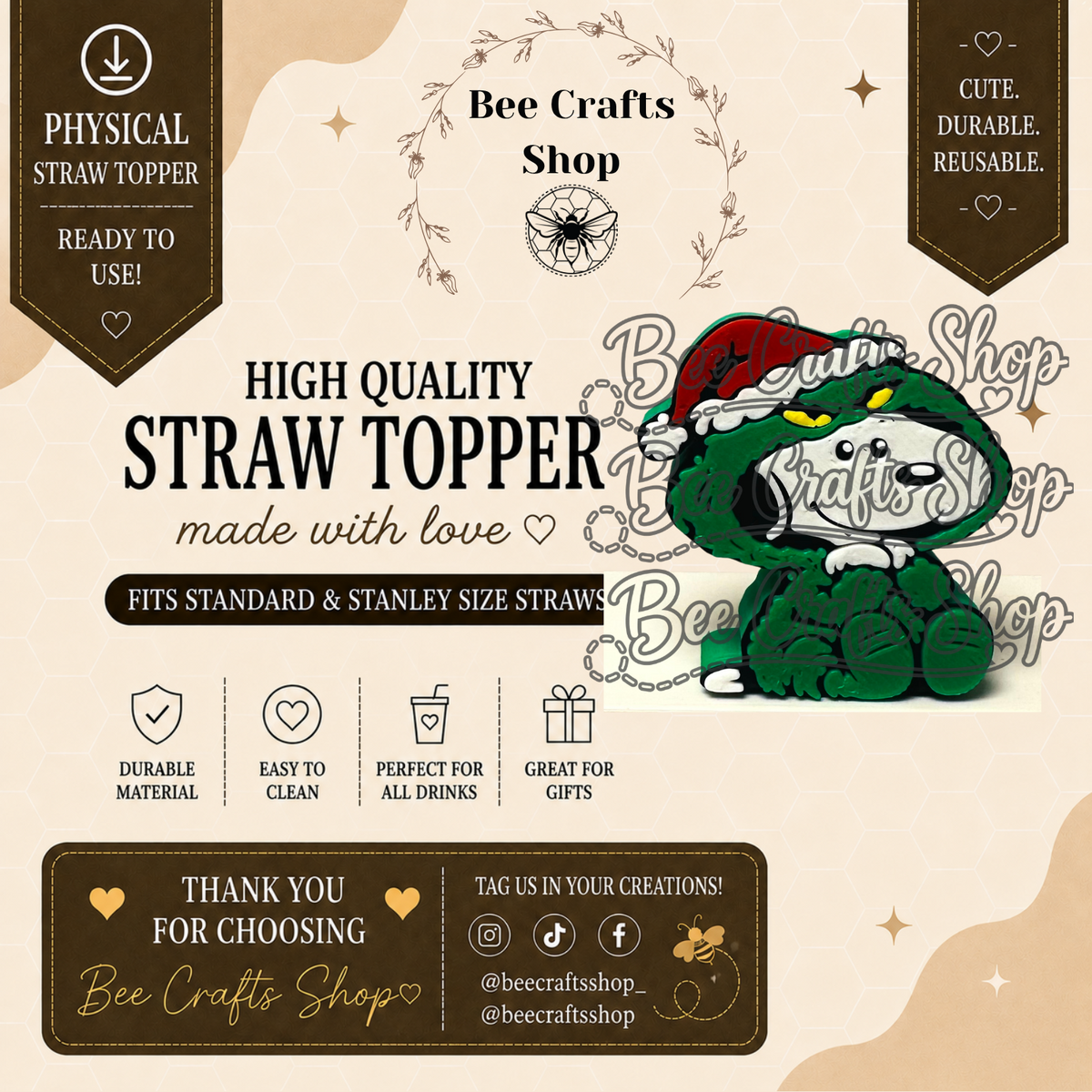 PenutDogG Christmas 3D Printed Straw Topper 8.5mm