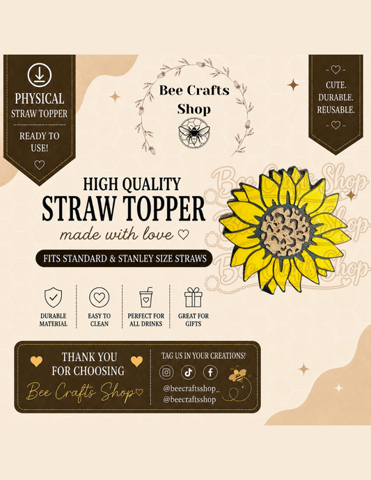 Sunflower 3D Printed Straw Topper 8.5mm