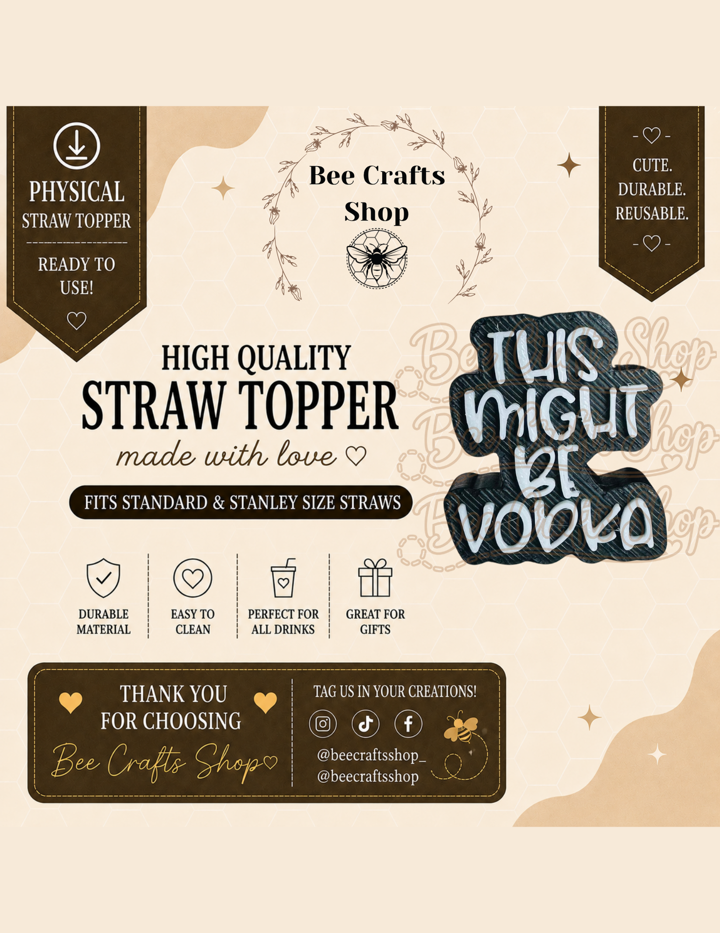 "This might be" 3D Printed Straw Topper 8.5mm