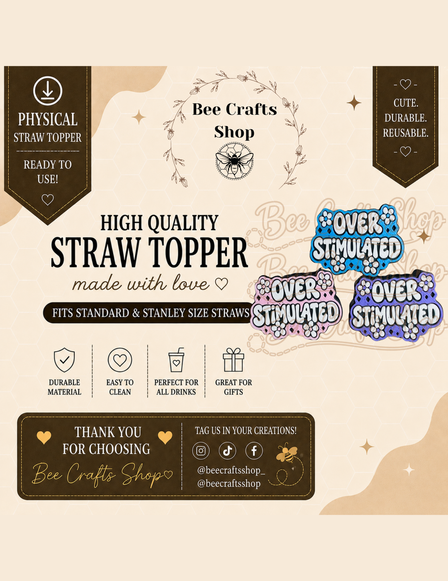 Over Stimulated 3D Printed Straw Topper 8.5mm