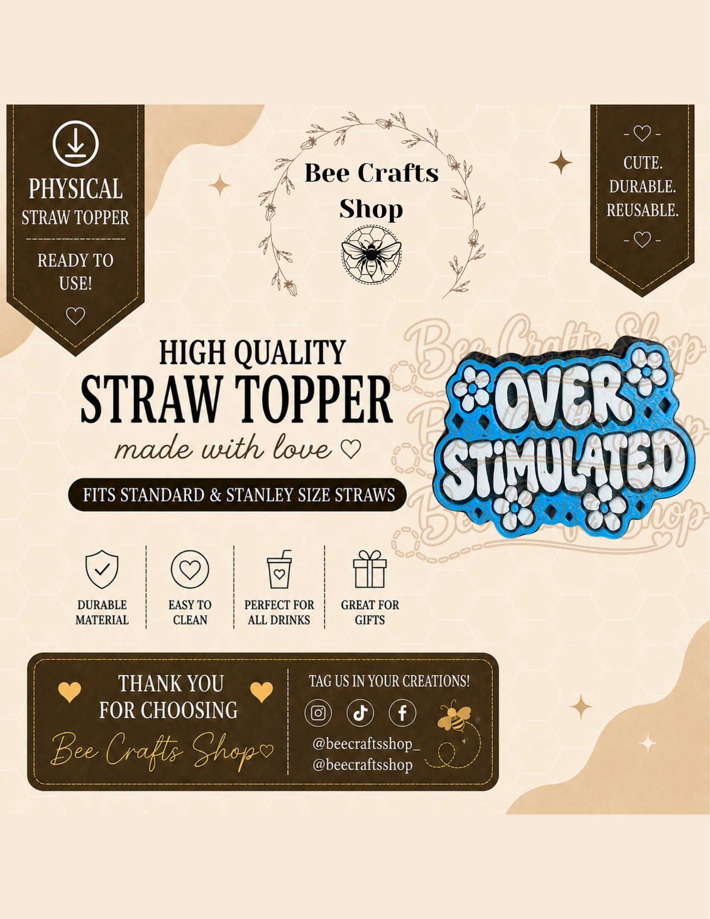 Over Stimulated 3D Printed Straw Topper 8.5mm