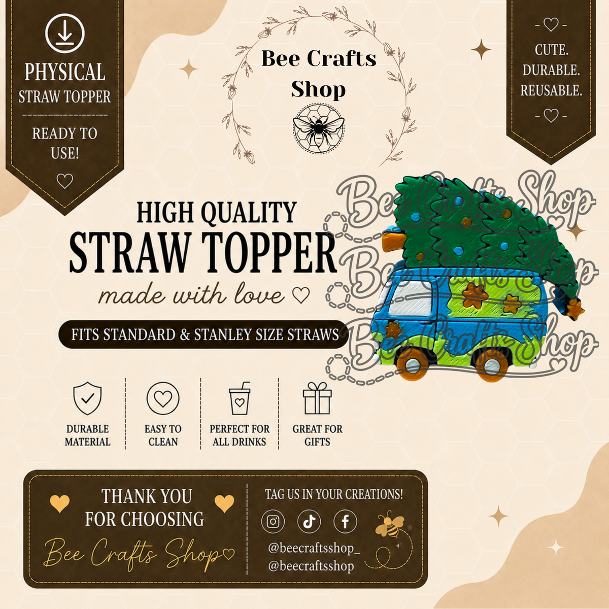 ScoobYChristmas Van 3D Printed Straw Topper 8.5mm
