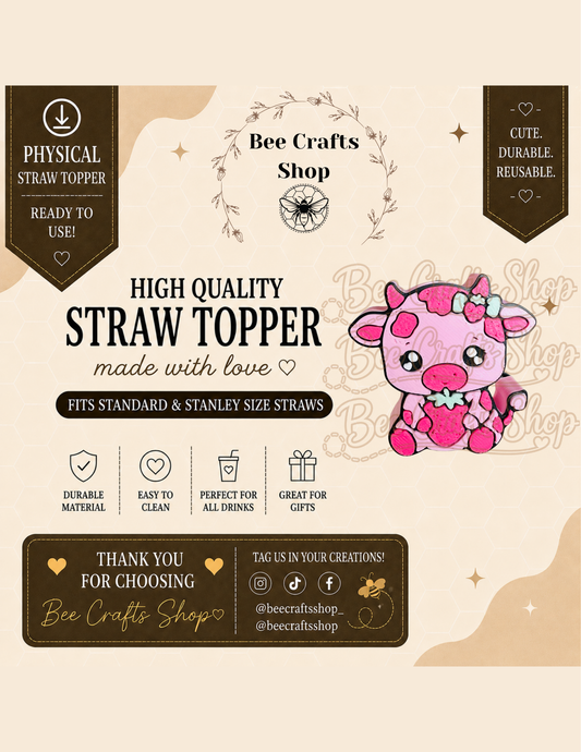 Strawberry Cow 3D Printed Straw Topper 8.5mm