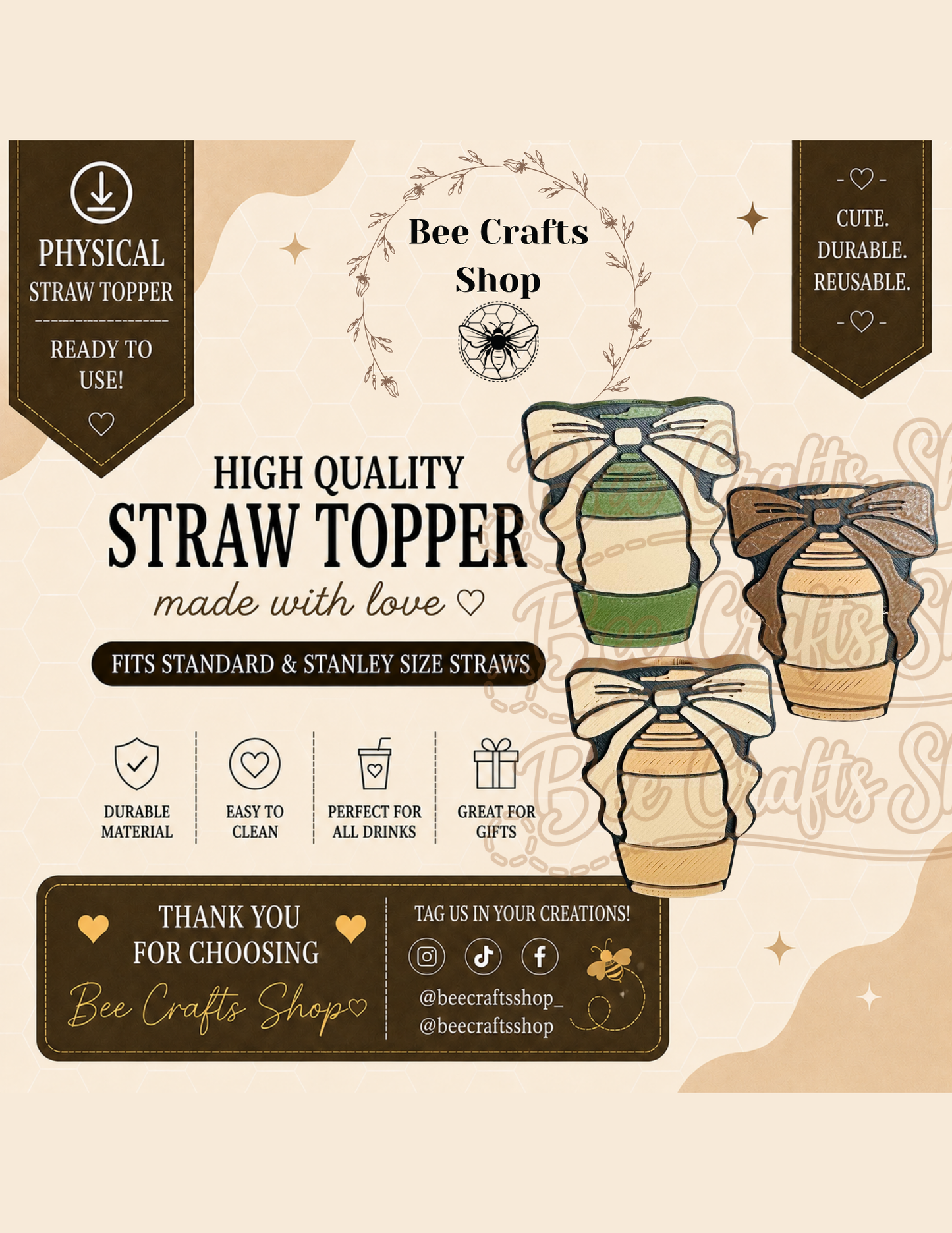 Iced Coffee 3D Printed Straw Topper 8.5mm
