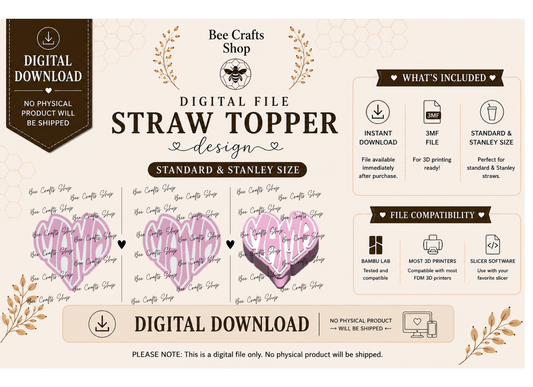 Mama Heart Straw Topper Digital Design 3MF