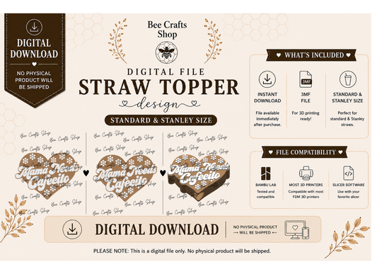 Mama needs Cafecito Straw Topper Digital Design 3MF