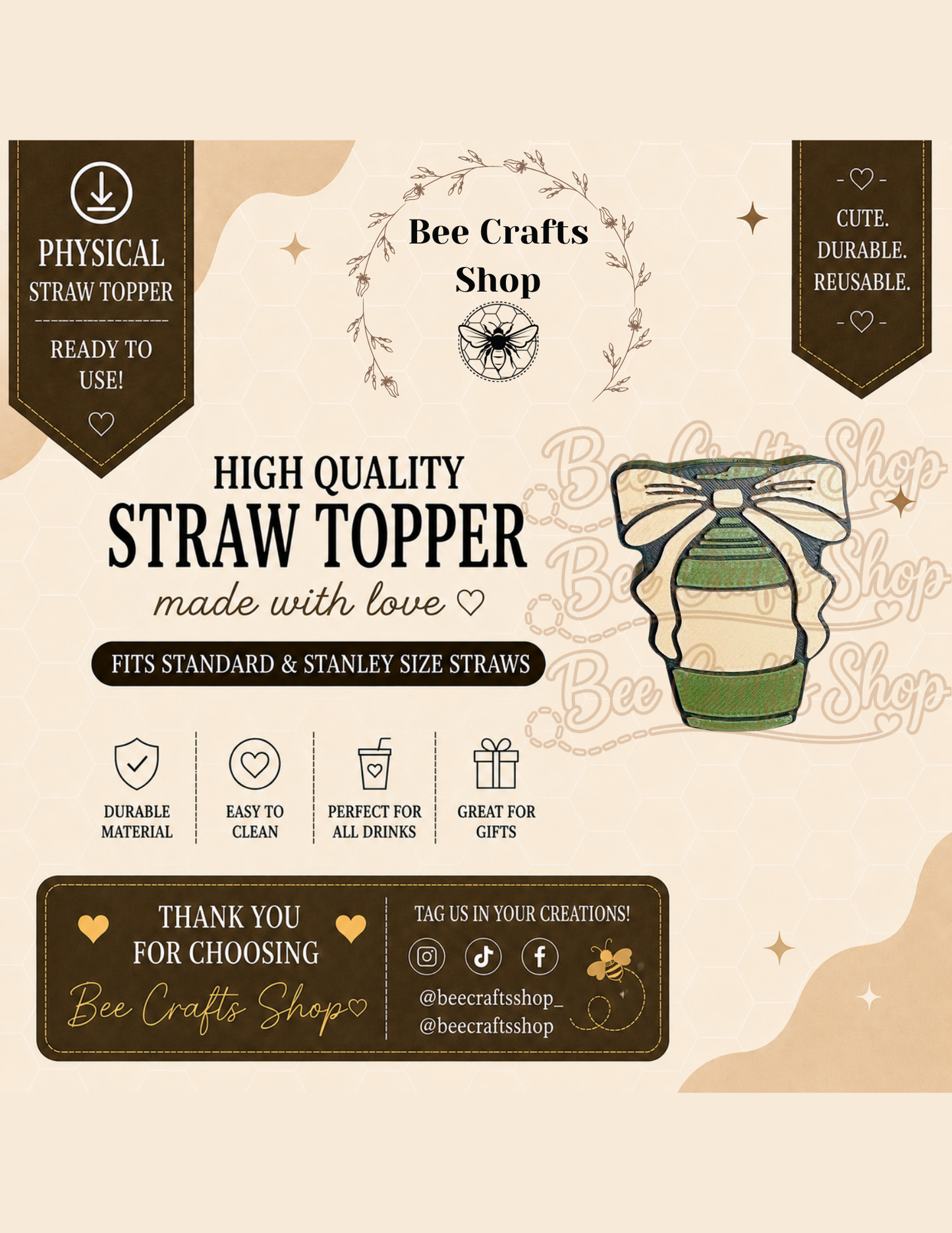 Iced Coffee 3D Printed Straw Topper 8.5mm