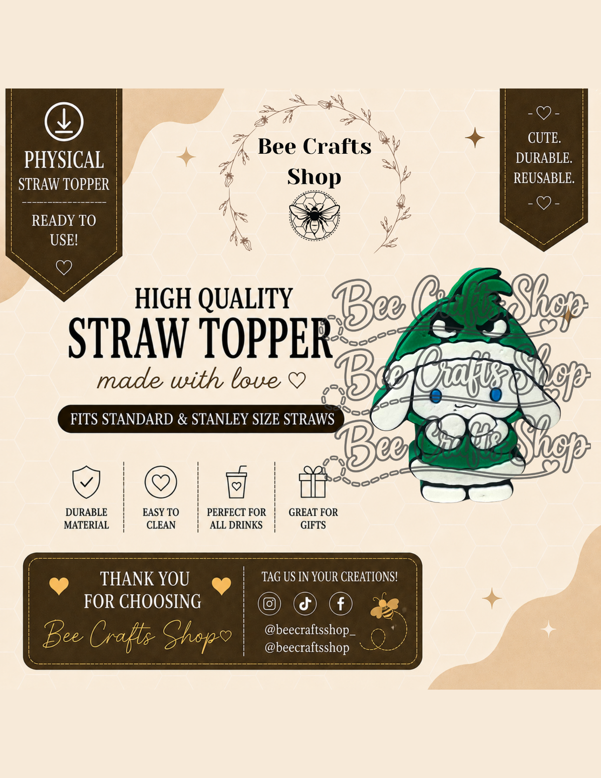 CinnG. Christmas 3D Printed Straw Topper