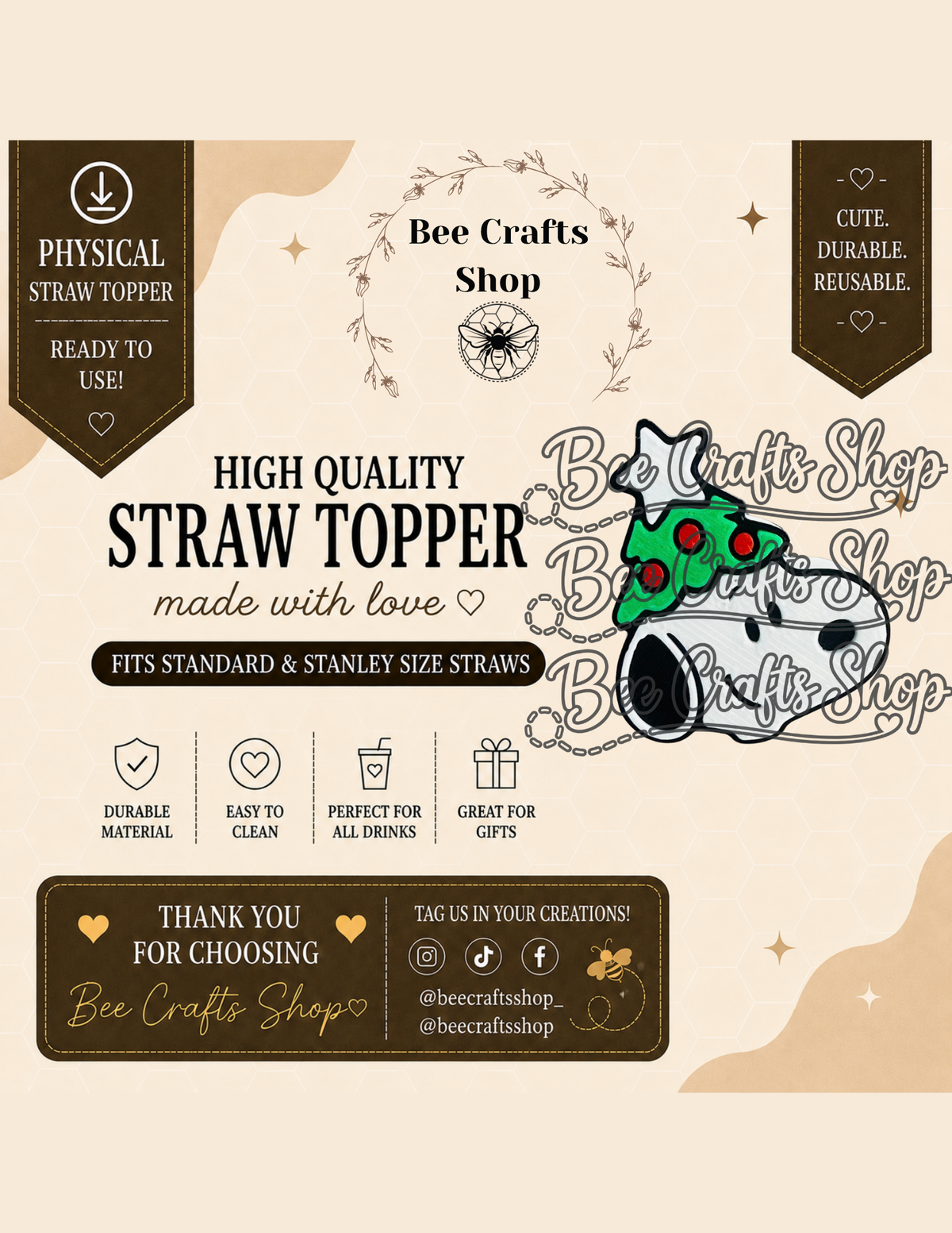 Peanut Dog 3D Printed Straw Toppers