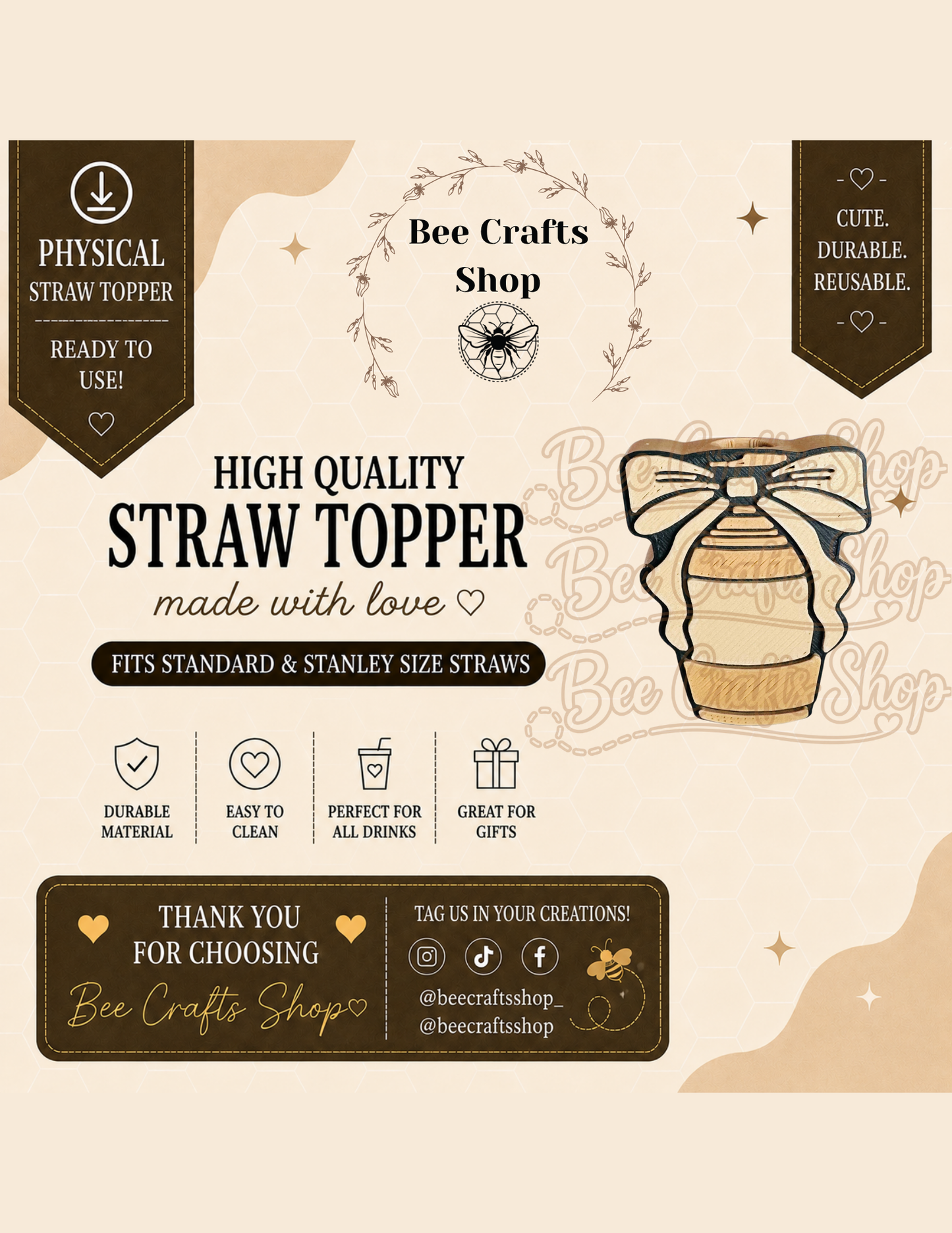Iced Coffee 3D Printed Straw Topper 8.5mm