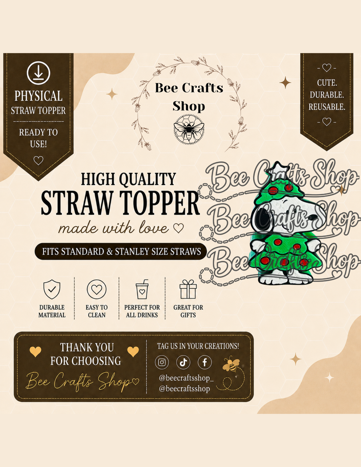 Peanut Dog 3D Printed Straw Toppers