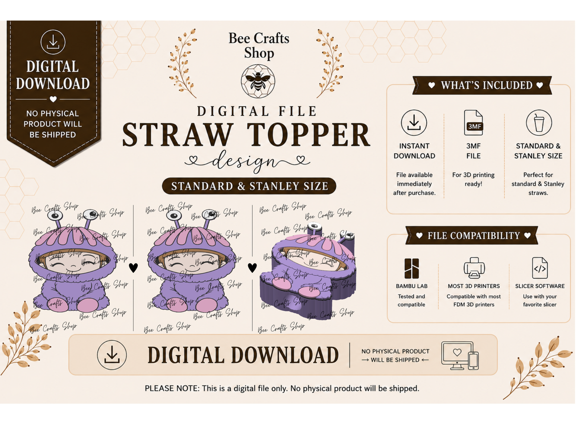 Monsters Girl Straw Topper Digital Design 3MF
