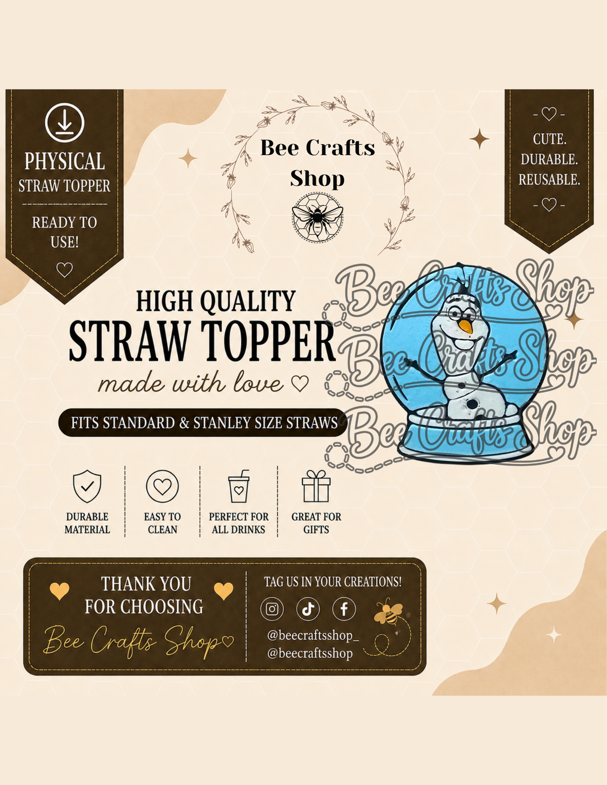 WarmHugs Christmas 3D Printed Straw Topper 8.5mm