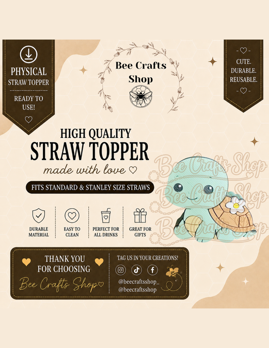 Cute Turtle 3D Printed Straw Topper 8.5mm