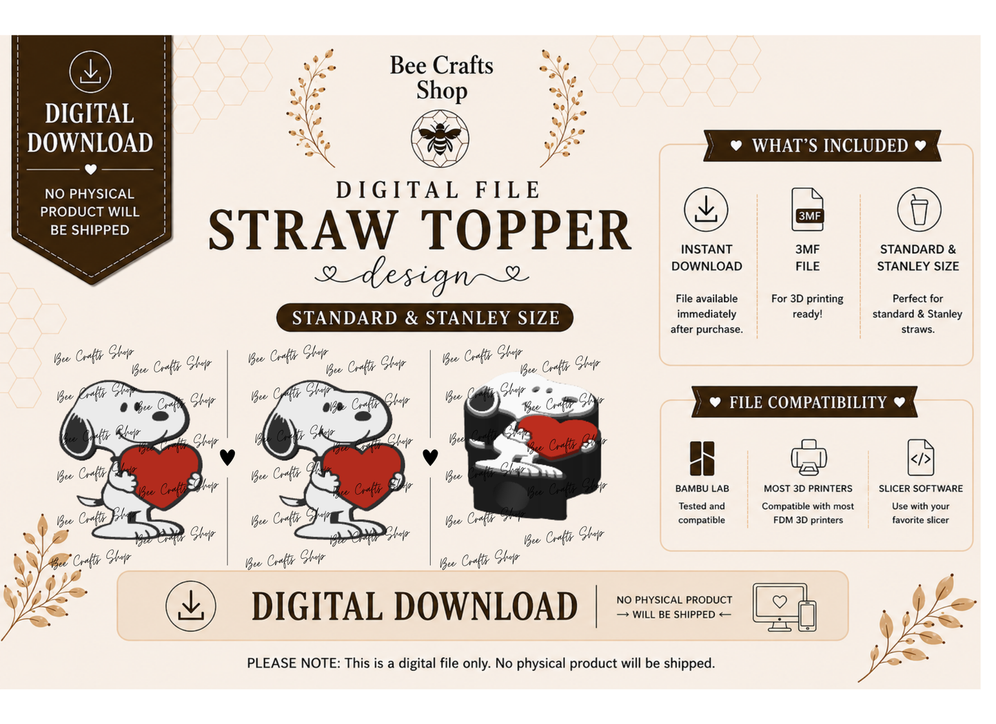 SDog Straw Topper Digital Design 3MF