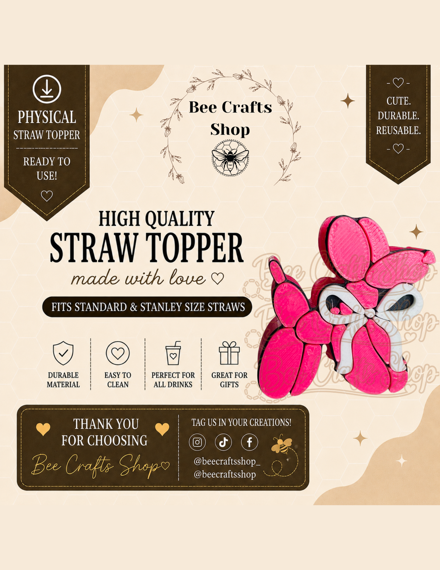 Balloon Dog 3D Printed Straw Topper 8.5mm