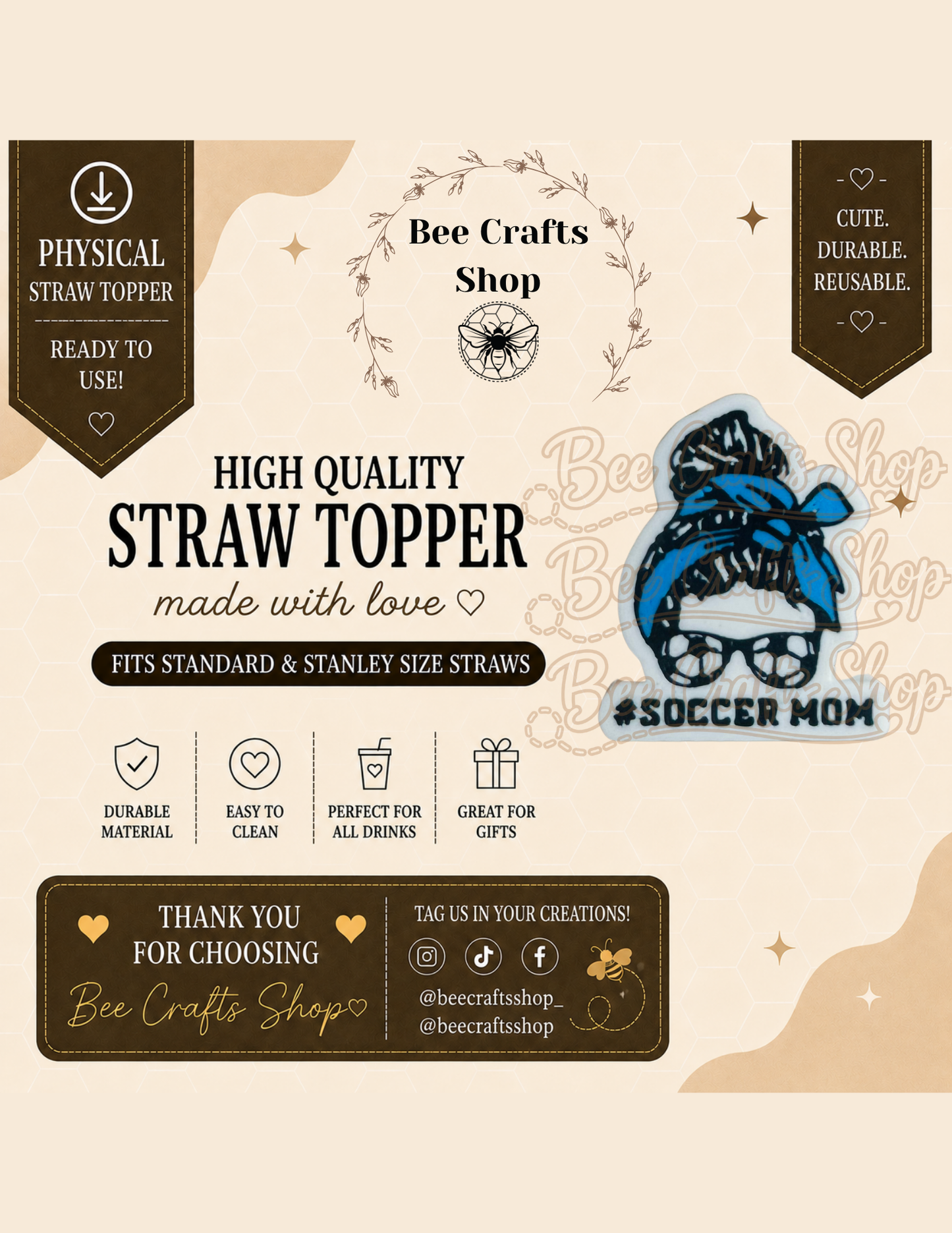 Holographic Soccer Mom 3D Printed Straw Topper 8.5mm (Copy)