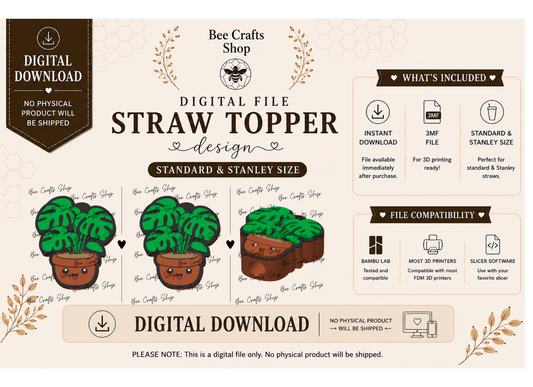 Monstera Straw Topper Digital Design 3MF
