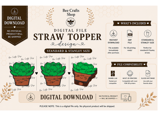 Succulent Straw Topper Digital Design 3MF