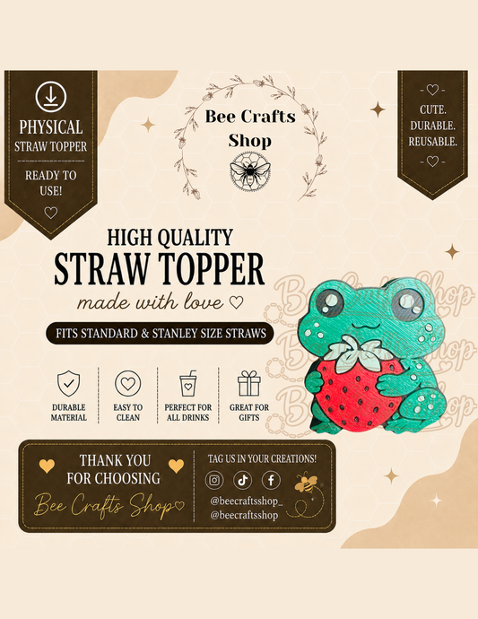 Strawberry Frog 3D Printed Straw Topper 8.5mm