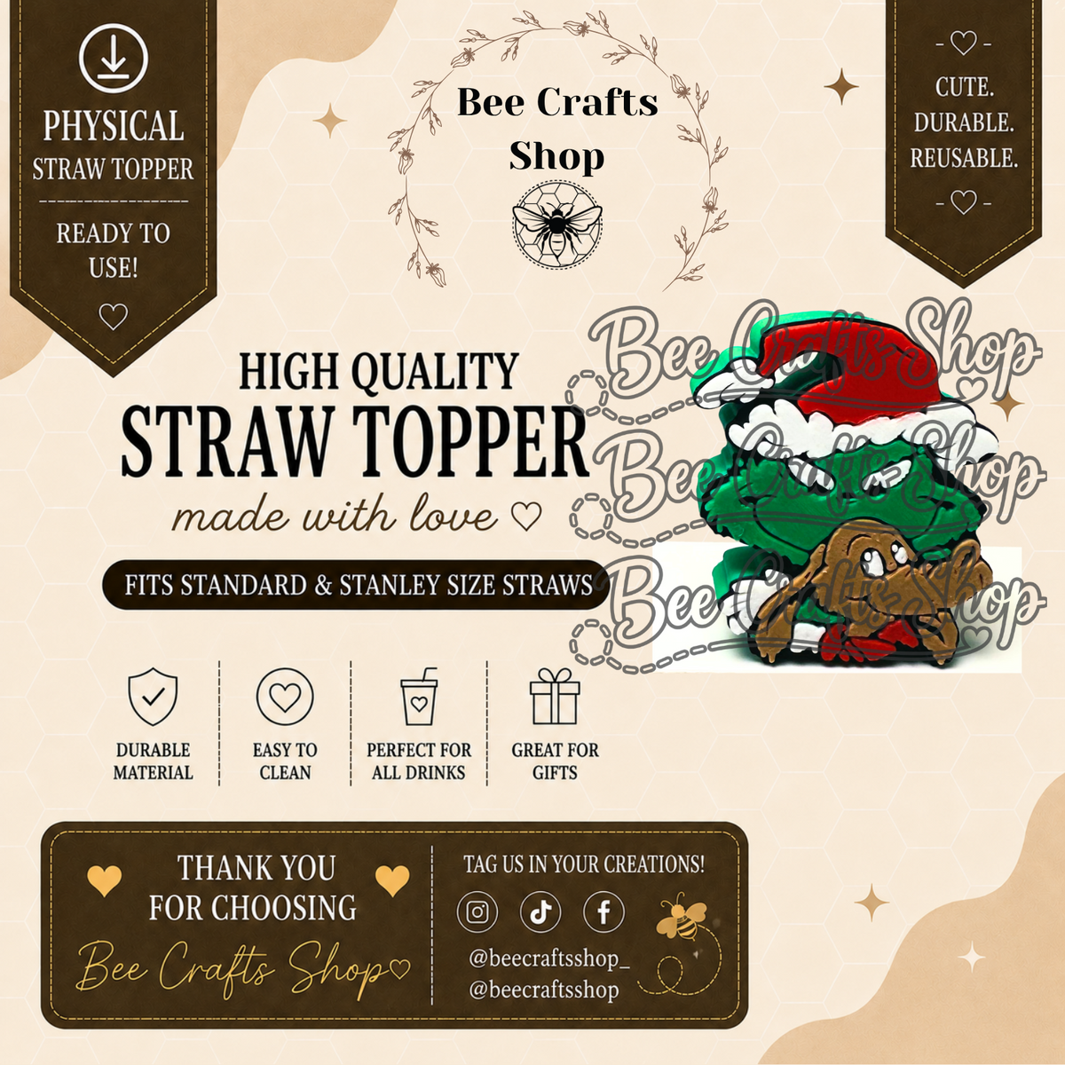 G&Max Christmas 3D Printed Straw Topper 8.5mm