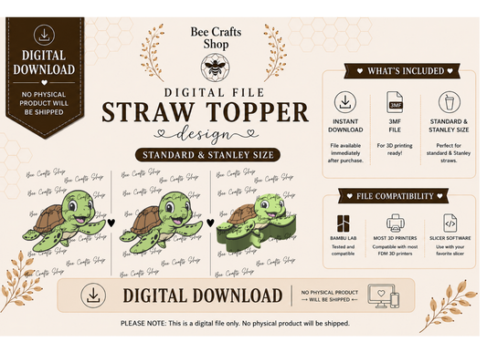Turtle Straw Topper Digital Design 3MF