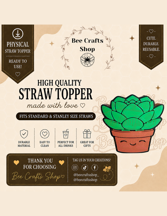 Succulent 3D Printed Straw Topper 8.5mm