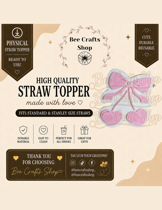 "Pretty in Pink" Bow 3D Printed Straw Topper 8.5mm