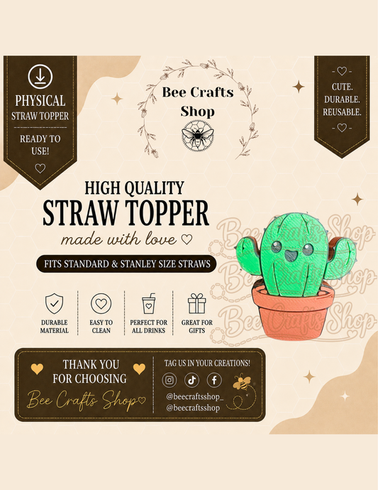 Cactus 3D Printed Straw Topper 8.5mm