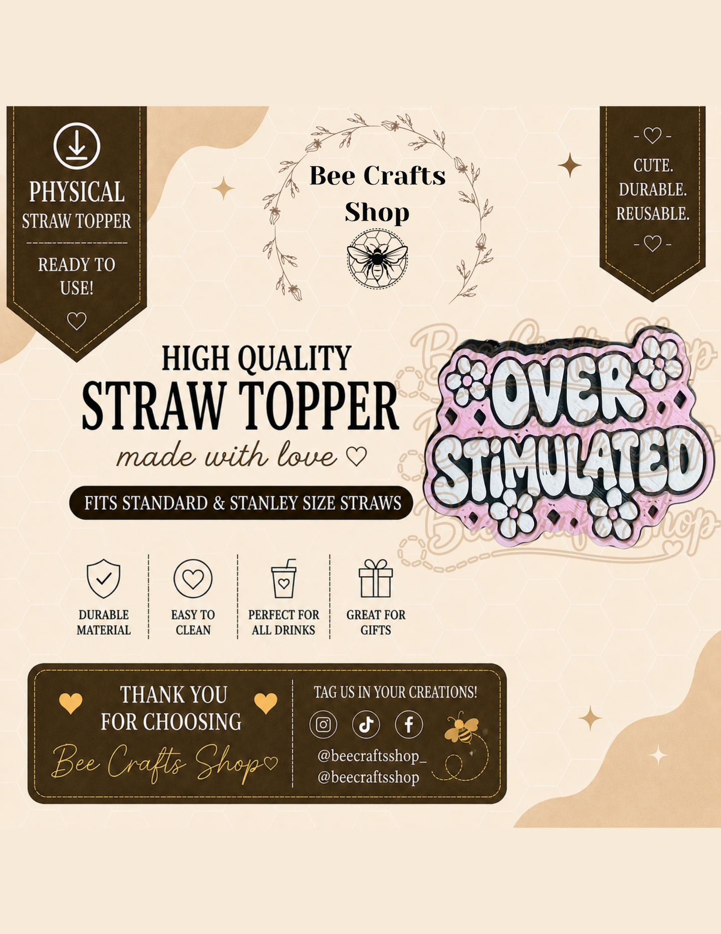 Over Stimulated 3D Printed Straw Topper 8.5mm