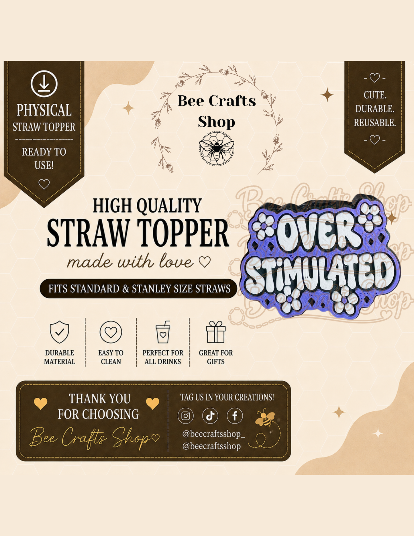 Over Stimulated 3D Printed Straw Topper 8.5mm