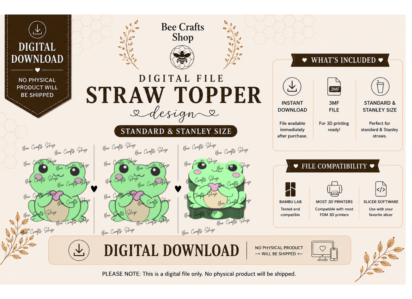 Frog Love Straw Topper Digital Design 3MF