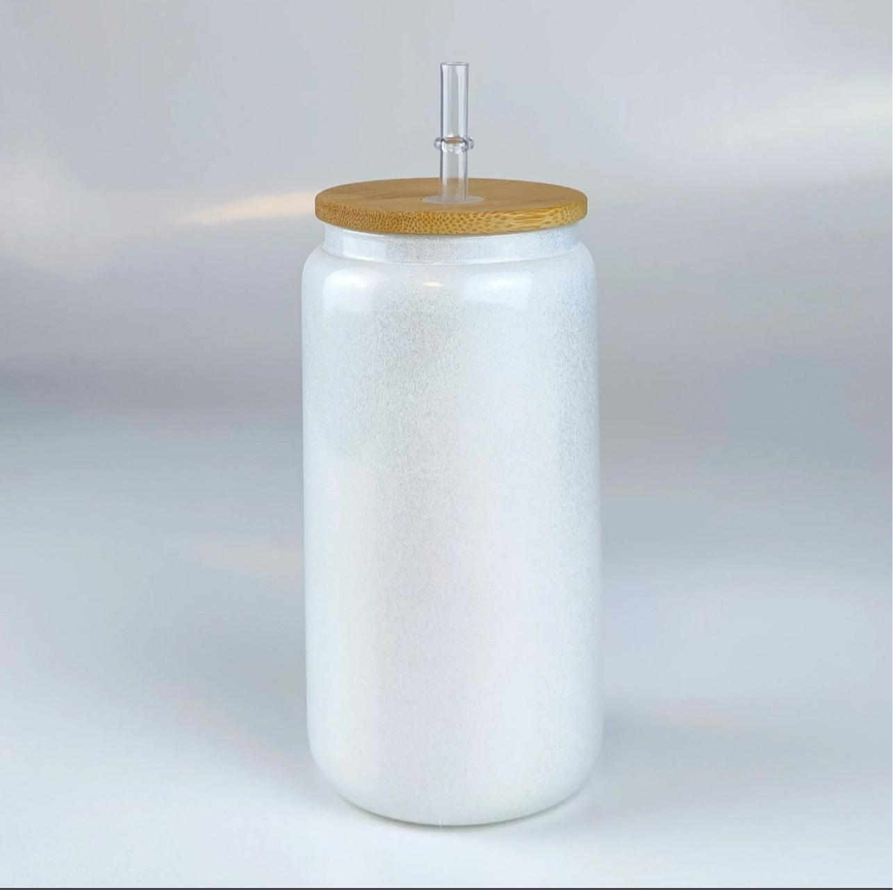 16oz White Shimmer Glass cups (5cup Bundle)
