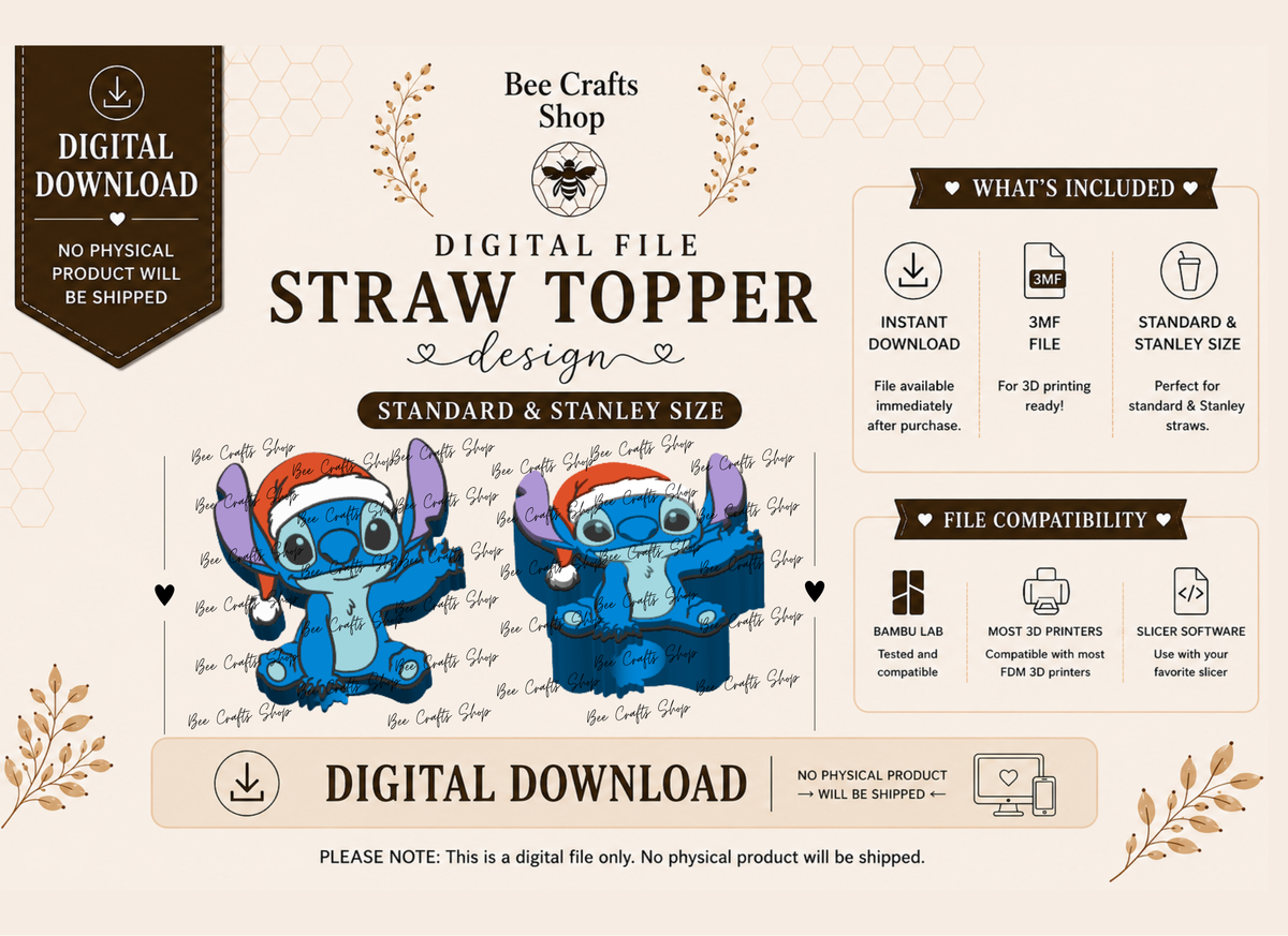 BlueAlien Christmas Straw Topper 3mf Digital Design