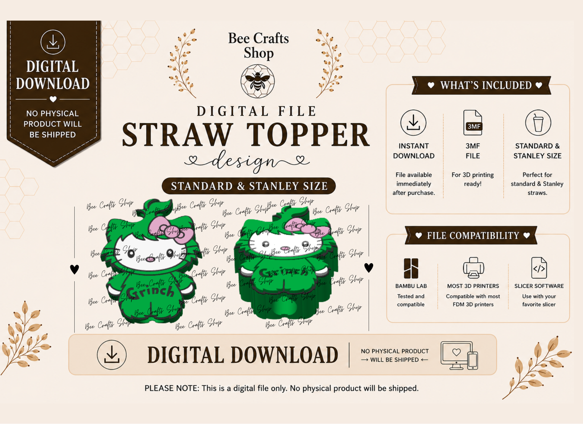 KittyG Straw Topper 3mf Digital Design