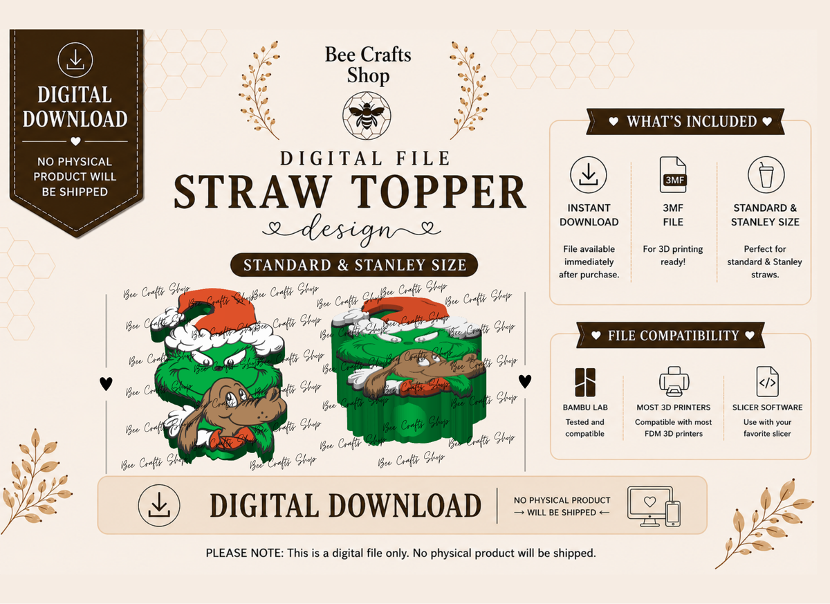 G&Max Christmas Straw Topper 3mf Digital Design