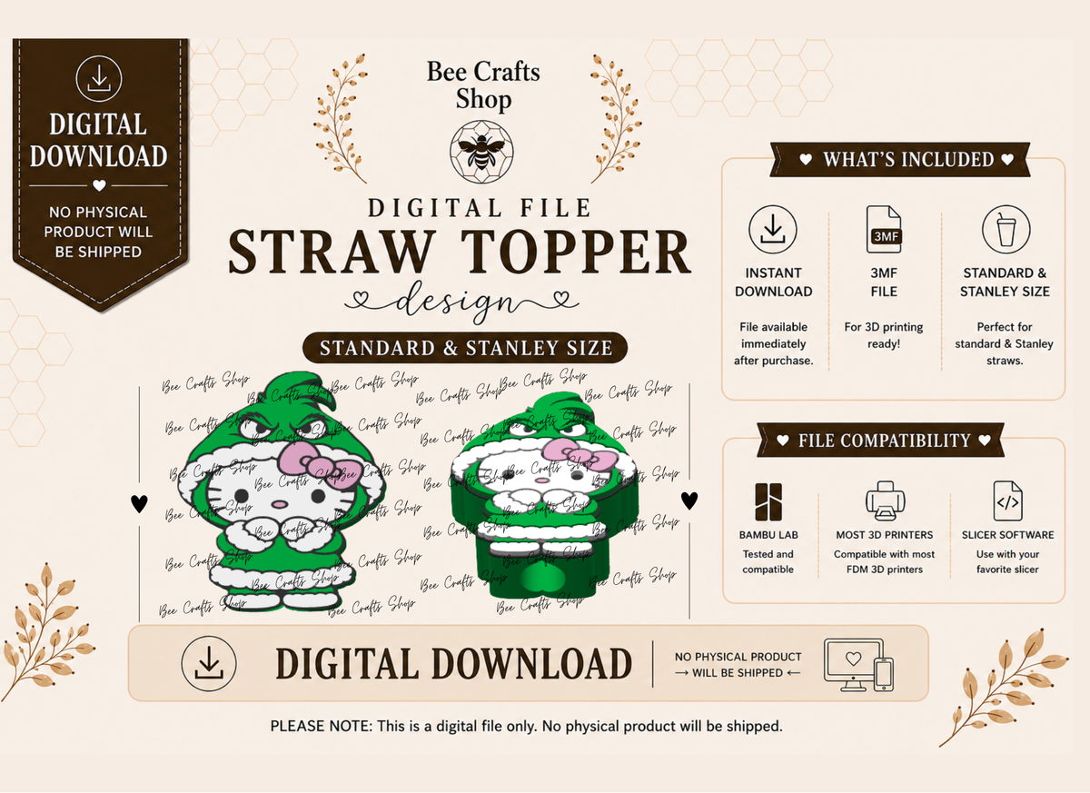 GKitty Straw Topper 3mf Digital Design